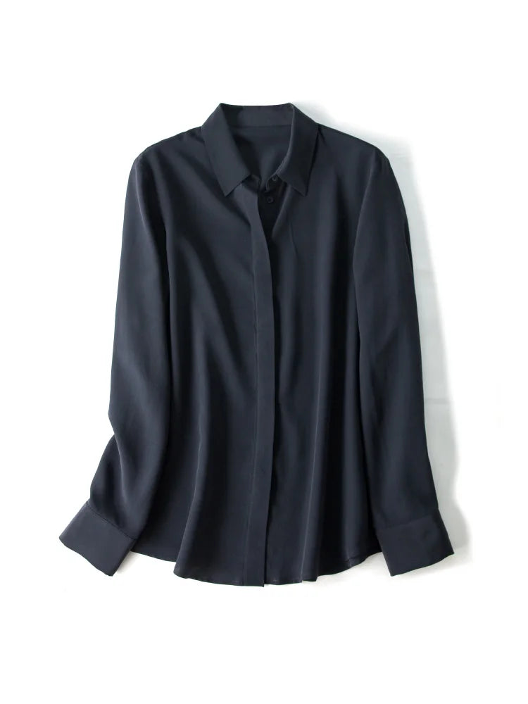 SuyaDream Women Silk Dress Shirts 100% REAL SILK Solid Long Sleeved Button Chic Blouses 2025 Spring Summer Office Lady Top White