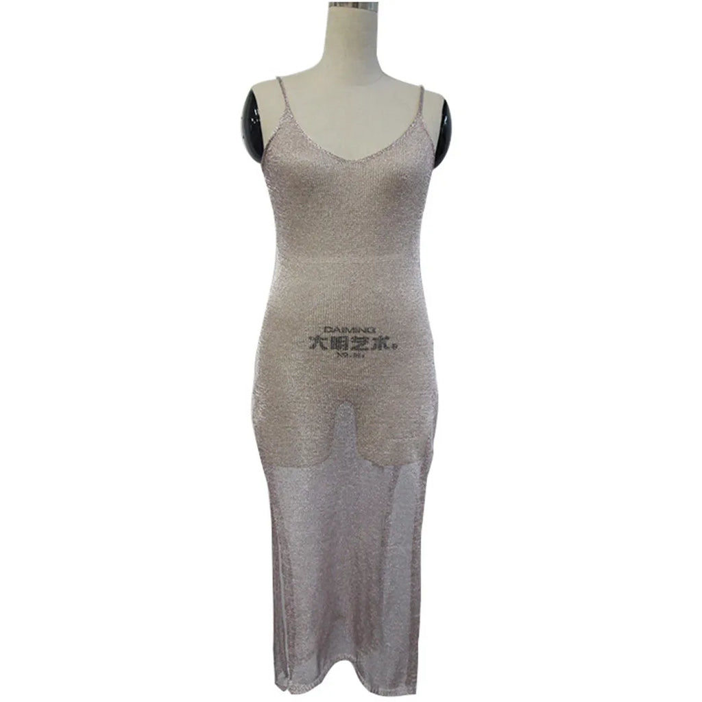 Sexy Sheer Net Mesh Knitted Glitter Tunic Beach Cover Up Cover-ups Long Beach Dress Beach Wear Beachwear Female Women Robe V651