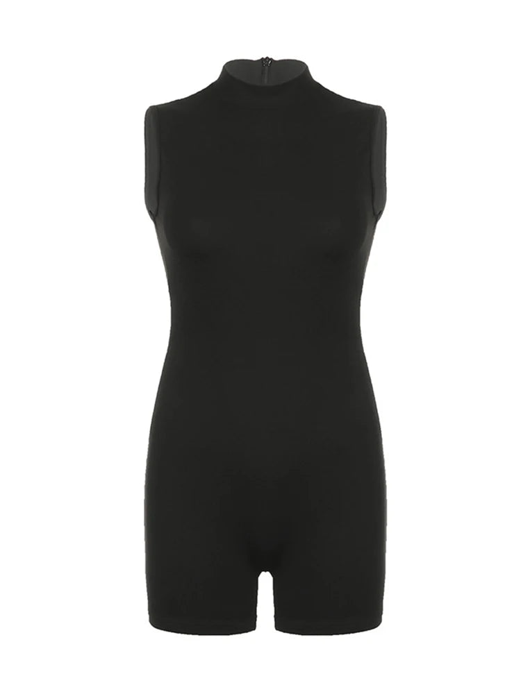 Women's Sports Jumpsuit Invisible Zipper Sleeveless High Street Rompers Basic All-match Female Summer Playsuit 2024